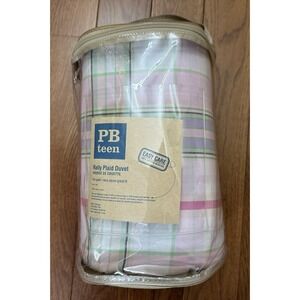 Pottery Barn Teen Rally Plaid Bed Dorm Duvet Cover Full Queen pink plaid NEW
